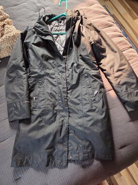 Eddie Bauer Waterproof Trench Coat w Removable Quilted Lining & Zip-off Hood, XS